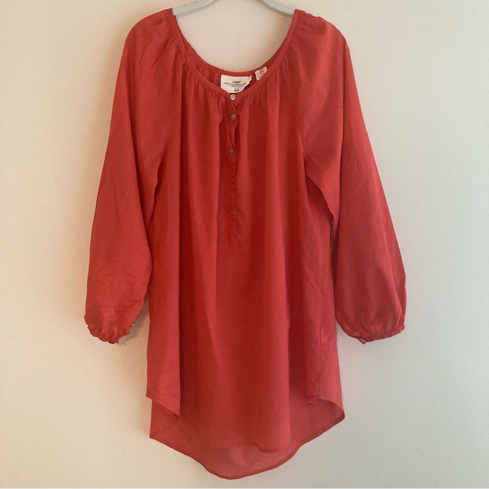 H&M L.O.G.G.  Roll Tab Sleeve 100% Cotton Top/Shirt/Blouse, Orange, Size 14